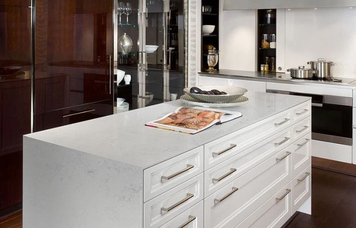 white quartz with grey speckles for kitchen